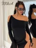 Casual Dresses FSDA Cut Out Off Shoulder Long Sleeve Mini Bodycon Dress Women Summer Sexy Skinny Party Clubwear Black