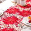 Elegant Satin Embroidery Christmas Bed Table Runner Lace Tablecloth For Wedding Party Decoration Vintage Floral Home Decor 240307