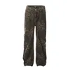 Kvinnors jeans amerikanska retro street byxor mode leopard denim lös bred -leg casual byxor par 2024 våren