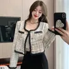 XPQBB Fashion Tweed Plaid Jackets för kvinnor Vintage Patchwork Woolen Croped Coats Ladies Elegant Korean Chic Short Outerwear 240307