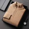 Erkek Sweaters Üst Sınıf Koyun Yün Fermuar Giysileri 2024 Kış Moda Sıcak Mock Boyun Sweater Yumuşak Saf Kashmere Örgü Jumpers Uzun Kollu