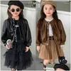 Jacken Mädchen Mantel Front PU Lederjacke 2024 Herbst und Winter Kinderkleidung Baby Mädchen Kleidung Drop Lieferung Kinder Mutterschaft Ou OT3PJ