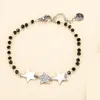 Браслеты-подвески, позолоченный браслет с пятиконечной звездой для женщин, черные бусины из нержавеющей стали, регулируемый кристалл, модные женские украшения