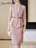 Yitimuceng Purple 2 Piece Set for Women Fashion Office Ladies Folds Slim Long Sleeve V Neck Blazers Casual kjoldräkter 240226