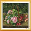 Panier de fruits fleurs cerises peintures de décoration de maison, ensembles de broderie au point de croix faits à la main, imprimés comptés sur toile DMC 14C215r