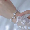 Link Armbanden Lovelink Luxe Glanzende Ronde Witte Opaal Kralen Armband Voor Vrouwen Mode Zilveren Kleur Crytsal Metalen Hanger Fijne Sieraden