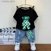 T-shirts Neue Verkauf Sommer Baby Jungen Kleidung Sets Tops bär T-shirt + Kurze Hosen 2 Stück Set Kinder Jungen alter 4 5 6 7 8 9 10 12 Jahre L240311