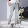 Men's Jeans 2024 Summer Thin Fashion Rhinestone Design Stretch Slim Fit Skinny Casual Brand Light Blue Pants