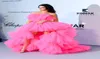 Kendall Jenner Fuchsia Pink High Low Evening Dresses Strapless Tiered Tulle Formal Celebrity Party Dress 2022 Luxury Puffy Long PR6665445