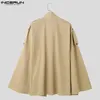 INCERUN hauts Style américain beaux hommes solide lâche Silhouette fendu conception Cape décontracté mode tout-match Trench S-5XL 240306