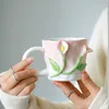 أكواب على الطراز الكوري البراري الأنيق السيراميك زهرة القدح 3D قهوة الحليب كوب فرنسي الإفطار المنزل شرب مجموعة فتاة هدية