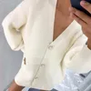 Malhas femininas primavera outono acrílico camisola com decote em v manga longa cardigan de malha sólida moda senhora do escritório