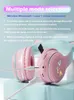 Écouteurs de téléphone portable Chats mignons Oreille Bluetooth Casques Couleur Dégradée Casque sans fil Pliable Gaming Prend en charge la carte TF Annuler le bruit EcouteurH240312