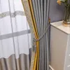 Curtain & Drapes Custom High Quality Modern Simplicity Embroidery Splicing Silk Gray Lace Gold Blackout Valance Tulle Panel M1166347O