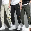 Pantalons pour hommes Hip Hop Joggers Cargo Pantalons Hommes Harem Mti-Pocket Rubans Homme Pantalons de survêtement Streetwear Casual Mens Techwear Drop Delivery App Dhwef