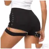 Shorts femininos mulheres shorts moda cintura alta vintage fino fenda curto y preto verão entrega gota vestuário feminino dhwp9