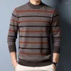 Pulls pour hommes laine hommes 2024 hiver automne col montant à manches longues mâle pur cachemire extra épais rayé pulls tricotés