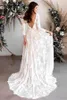 Romantische kant Tule Boheemse trouwjurken Sexy Backless A Line Scoop Neckt Appliques Quarter Sleeve Bridal Ghowns Plus Size BC18357