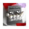 Fascino in stile coreano placcato argento con stella di cristallo trasparente con tre perle orecchini a bottone orecchini con consegna di goccia gioielli Dhgarden Dho9O