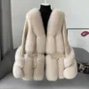 2023 Fox Haining New Grass Cappotto integrato in pelle e pelliccia di media lunghezza da donna 8149