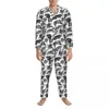 Vêtements de nuit pour hommes motif chauve-souris ensemble de pyjamas chauves-souris volantes effrayantes couple confortable à manches longues Vintage nuit 2 pièces costume à la maison grande taille 2XL