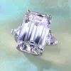 Anéis de cluster charme esmeralda corte 15ct laboratório moissanite diamante anel real 925 prata esterlina noivado casamento banda para mulheres jóias