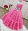 Vestidos de menina fúcsia rosa flor vestido pageant vestido até o chão princesa primeira comunhão festa poshoot