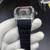 Hip Hop Men's Trend Wristwatch Diamond Case Titta på stor diamant Bezel Watches Black Rubber Strap Watch Automatic Mechanical W228H