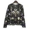 Damesblouses Damesmode Tops Feest Kralen Pailletten Europese Runway-stijl Lange mouwen Glanzend overhemd Halloweenkostuums Dubbel