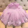 Benutzerdefinierte Baby Mädchen Kleid Geburtstag Party Schulterfrei Perlen Spitze Schmetterlinge Kleinkind Erstkommunion Kleid Blumenkleider 240306