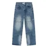 Jeans da uomo stile coreano vintage splicing idea retro lavaggio dritto moda cerniera personalità cotone sciolto tinta unita
