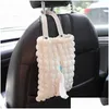 Otros accesorios interiores New Pretty Girl Pearls Puff Grid Caja de pañuelos de coche Asiento Reposacabezas Colgante Torre de papel Organizador Interior Dhtpn