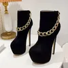 Stövlar Sexig fest Stripper Pole Dance High Heels Ankel Fashion Design Round Toe Metal Chain Platform For Women Botas Mujer