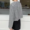 Kvinnors jackor koreansk stil slim jacka kvinnor retro kort höst elegant hundstand beskuren kvinnlig casual v-ringning lös topp