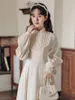 Casual Dresses Apricot Sweet Vintage Dress Chinese Style Lace Stand Neck Cute Elegant For Women Spring Long Sleeved Vestidos