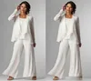 Pantaloni eleganti per la madre della sposa in chiffon avorio adatti ad abiti da cerimonia per gli invitati al matrimonio taglie forti Abito da sera economico su misura per lo sposo Mo5367897