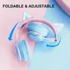 Cell Phone Earphones Cute Cat Ear Foldable Headphones LED Head-mounted Headphone Gaming Music Bluetooth Wireless HeadsetH240312