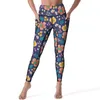 Damen-Leggings, bunte, leuchtende Blumen, Hippie-Aufdruck, Fitness-Yoga-Hose, hohe Taille, atmungsaktive Leggins, schnell trocknende grafische Sport-Leggings