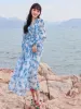 Robes 2023 Fénit enceinte de la pousche Beau robe coréenne style vneck haute taille maternité de plage de plage robe en mousseline de mousseline robe maxi robe