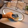 Desktop Wireless Charger Stand Clock LED Desk Lamp Night Light USB Port Charging Station Dock för iPhone Samsung