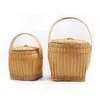 ショッピングバッグ竹のバスケット手織りの丸いレトロな牧歌的なバスケットを含む卵の手工芸