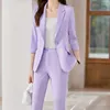Dames tweedelige broek driekwart mouw paars colbert zomer dunne werkplek formele werkkleding high-end zakelijke kleding