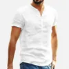 Chemise à manches courtes en coton et lin pour hommes, col montant, vêtements de styliste, hauts pour hommes, 2024, 240306