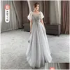 Vêtements ethniques Femmes A-Line Y Cheongsam Maxi Robe À Manches Longues Gris Élégant Soirée Soirée Qipao Nouveauté Robe De Chambre Chinoise Drop De Otykg