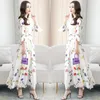 Casual Dresses Chiffon Dress Long Summer Fared Hleeves French Elegant Temperament Floral kjol Kvinnor