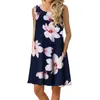 Robes décontractées O cou robe imprimé floral été pour femmes a-ligne plage mini doux respirant au-dessus du genou longueur style long