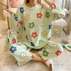 Vêtements pour femmes printemps mignon dessin animé vache imprimé pyjama set femmes deux pièces à manches longues sous-vêtements