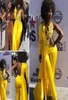 Желтые модные вечерние платья Комбинезон с длинным рукавом 2021 Кружевное пятно Сексуальное платье с v-образным вырезом в африканском стиле плюс размер Пром платье с брючным костюмом8636818