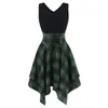 Summer Designer Women Abite per plaid Vintage Patchwork Lace Up Abito senza maniche Abito irregolare Femminina Vestidos