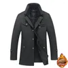 Men's Wool Winter And Autumn Long Windproof Fleece Jacket Casual Thick Slim-fitting Coat